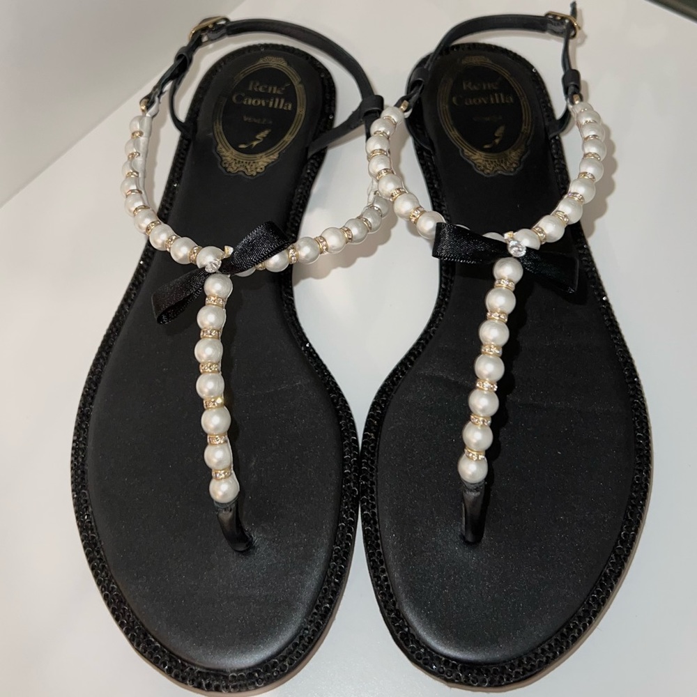 Rene Caovilla Pearl Embellished Sandals 37.5